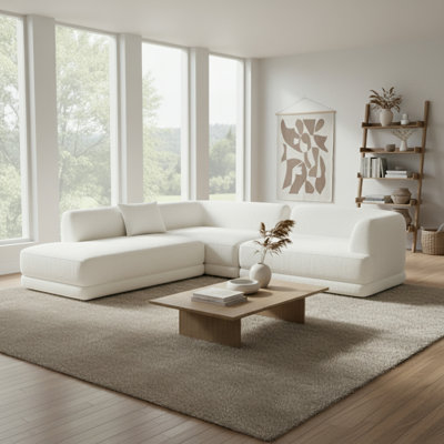 Evren Boneless 115" Modern L-Shaped Modular Compression Sectional Sofa with Deep Seating and Chaise Lounge