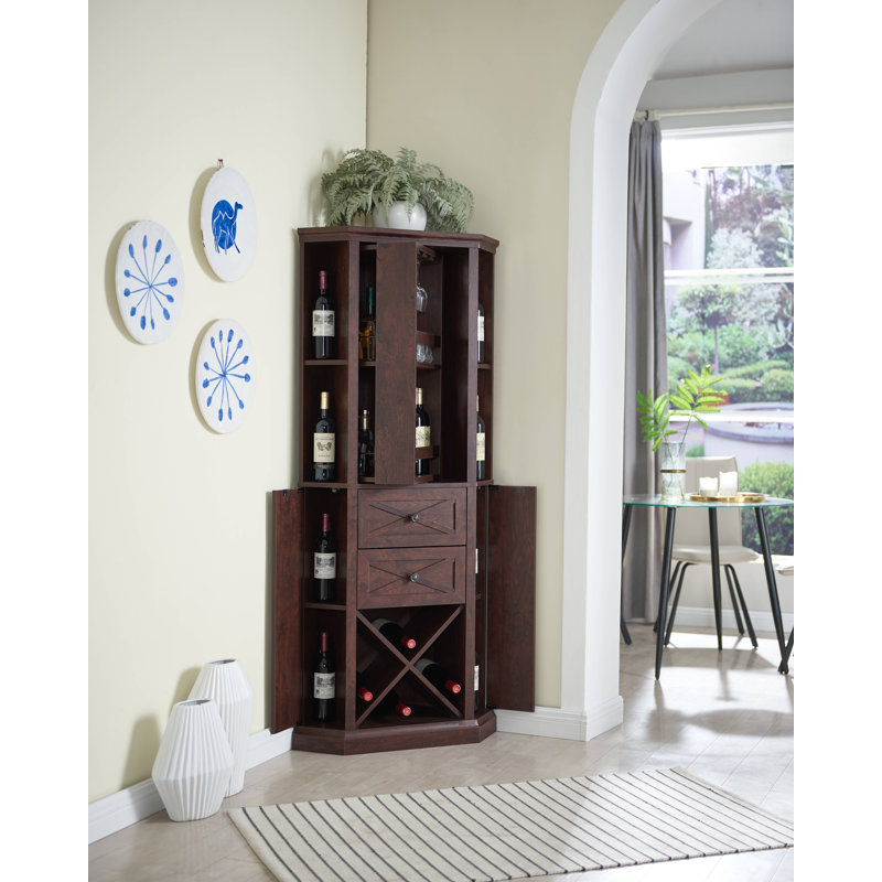 Lowenstein Rotating Lazy Susan Spinning Wine Bar Cabinet, Mahogany