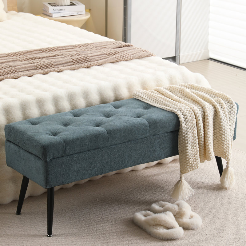 Banc de rangement en lin Honoka, Bleu sarcelle