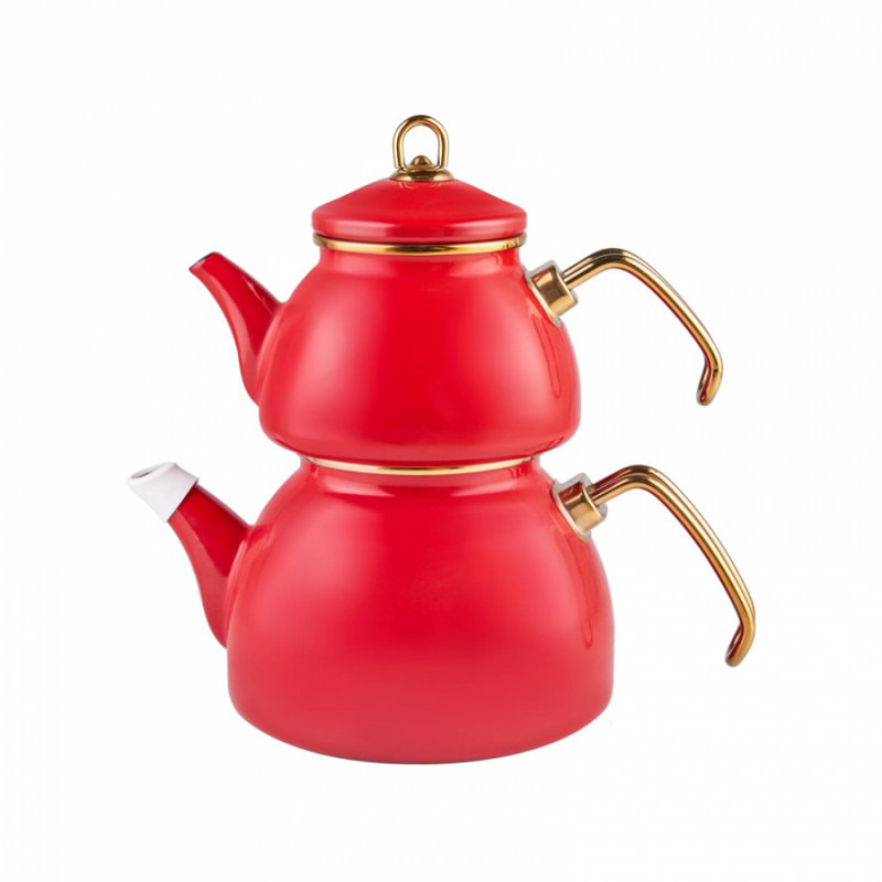 Karaca Retro Enamel Induction Teapot Set, Red