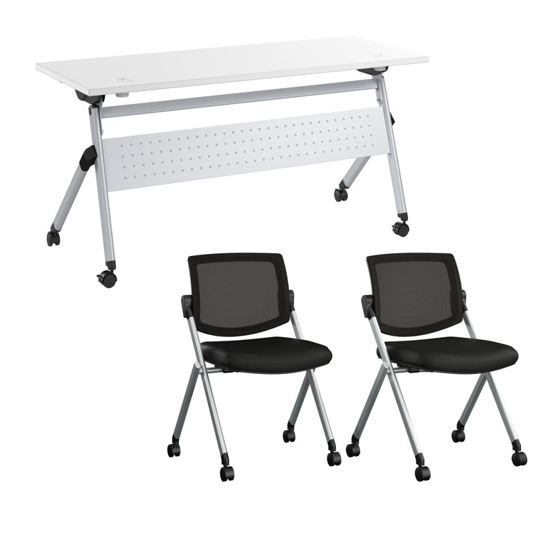 Bush Business Furniture Envision 60W Folding Training Table With Powered Grommets And 2 Chairs, 30" H x 60' L x 23.5" W