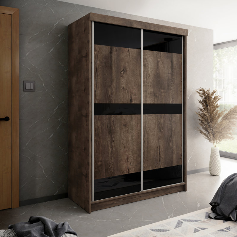 Annan 2 Door Solid + Manufactured Wood Wardrobe, Walnut/Black