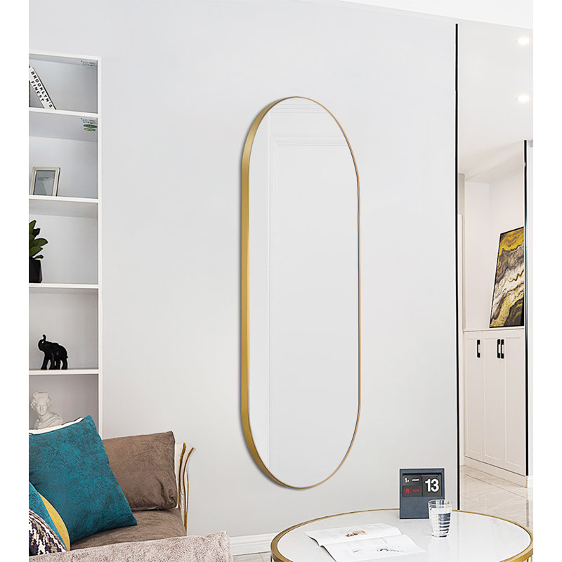 Chaya Metal Oval Wall Mirror, 152cm H x 56cm W, Satin Brass