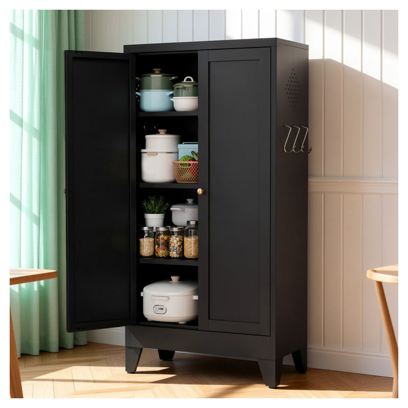 Armoire de cuisine 47,3 po en métal noir avec tablettes réglables