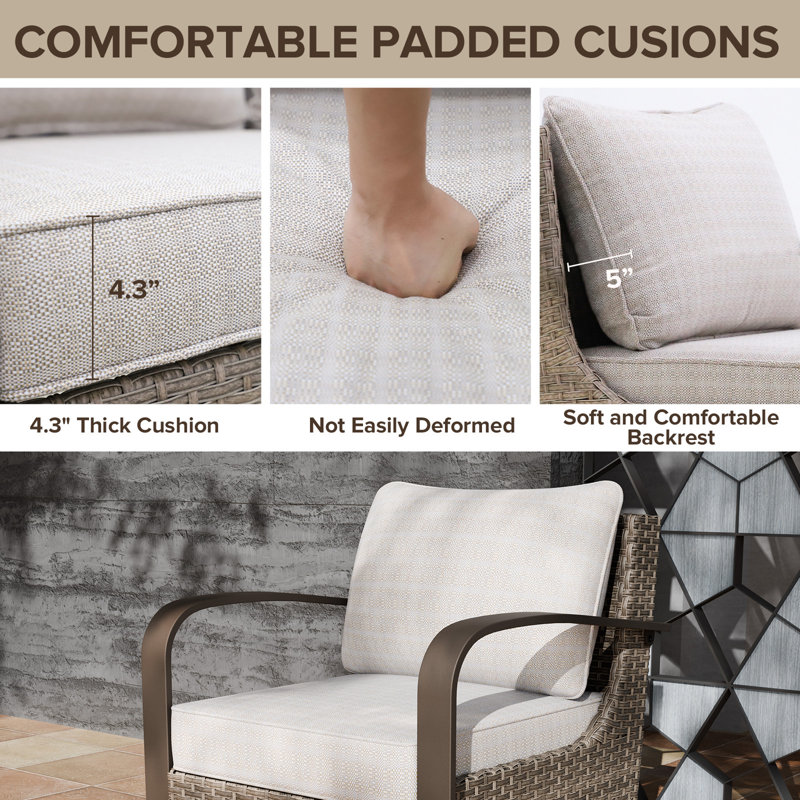Beige 7-Person Wicker Patio Sectional Sofa Set with Swivel Chairs