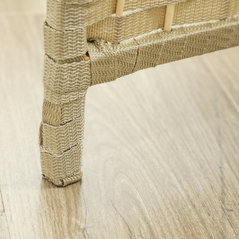 Paravent 4 panneaux pliable tissé à la main avec plateau arqué, polypropylène pour l'intimité, structure en bois de pin, beige, à utiliser dans la chambre à coucher ou le bureau