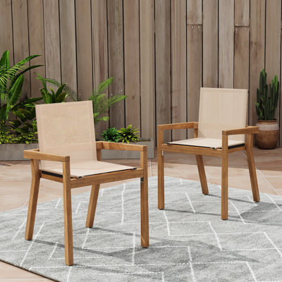 Chaise de salle à manger, ensemble de 2, structure en teck et textile beige
