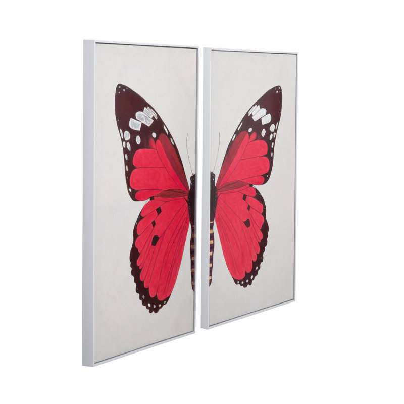 "Butterfly" 2 pièces, reproduction d'art sur toile encadrée en blanc