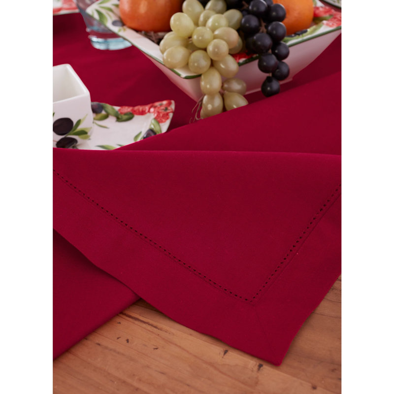 Cotton Linen Hemstitch Tablecloth, Red, 120" x 60"