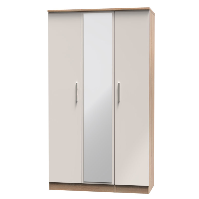 Borgeson Tall Triple Mirror Wardrobe, Kashmir Gloss/Bardolino Oak