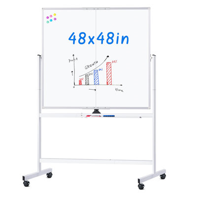 48" x 48" Freestanding Foldable Whiteboard Double Side Mobile Magnetic Dry Erase Board on Wheels