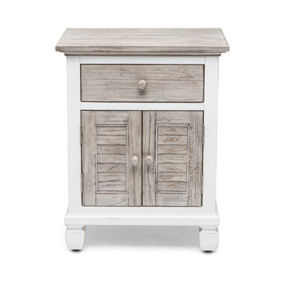Ahrianna - Table de chevet 1 tiroir/2 portes avec prises électriques et USB - Gris chiné