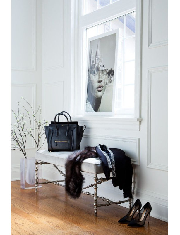 Diego Upholstered Bench, Leather - Ivory, Gold