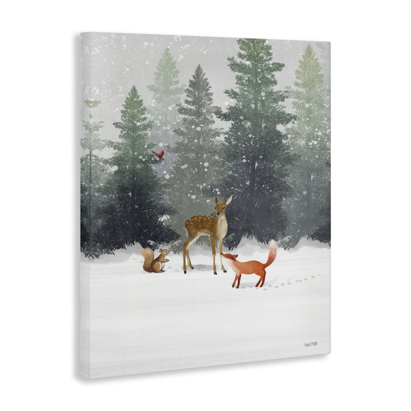 Winter Forest Scene with Fox, Deer, Squirrel Canvas Art
