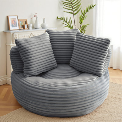 Oversized Bean Bag Sofa - Large Round Corduroy Lazy Sofa With 3 Pillows,  Accent Sofa Lounge Floor Sofa For Living Room Bedroom by Trule