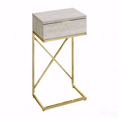 Table d'appoint, table d'appoint, table de bout, table de chevet, lampe, tiroir de rangement, stratifié, métal doré, contemporain, moderne