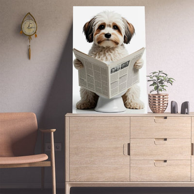 Canvas Wall Art Havanese Sitting on The Toilet Reading A Newspaper Poster-1 Vintage Poster Print Home Decor
