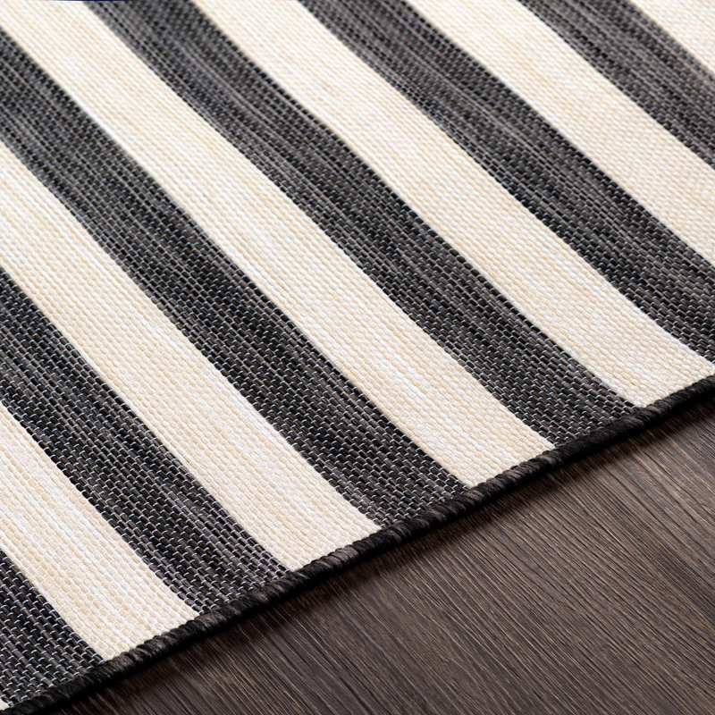 Gemma Indoor & Outdoor Boho Striped Rug Black/Ivory, Rectangle 160 x 220cm