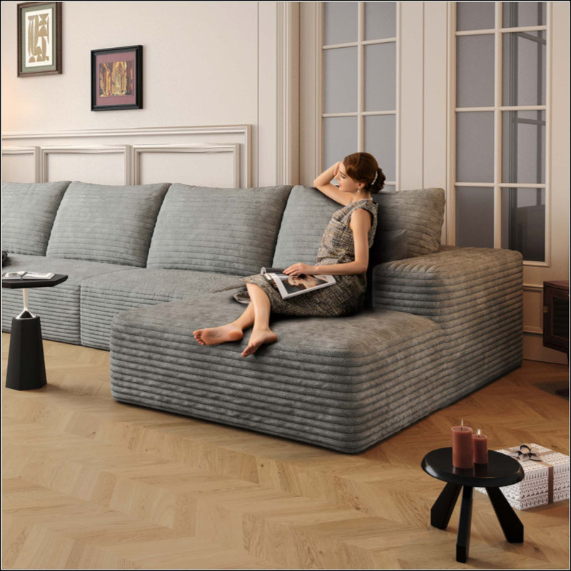 Canapé modulaire Cloud avec 1 repose-pieds, canapé rembourré minimaliste moderne, canapé confortable en forme de U pour le salon, canapé d'angle à assise profonde, aucun assemblage requis (tissu en velours côtelé moelleux)