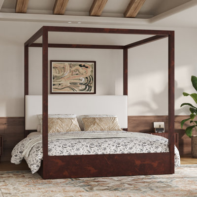 Sophia Canopy Platform Bed with Upholstered Headboard & Wooden Frame