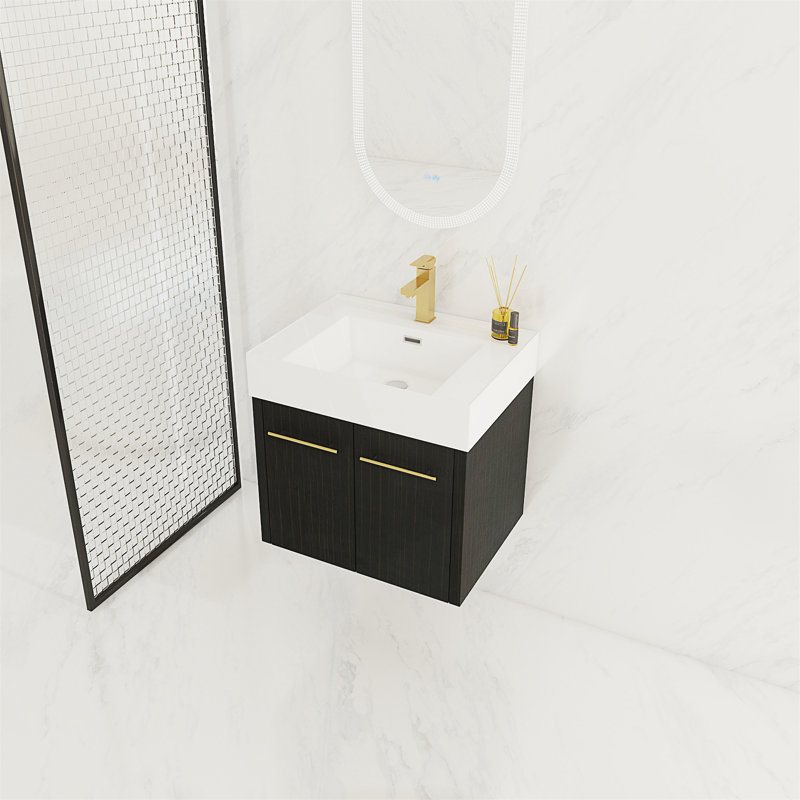 Meuble-lavabo mural 24 po avec lavabo, lavabo en résine à rebords épais, ensemble KD