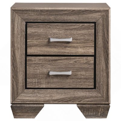 Modern Rectangular Nightstand with 2 Drawers – Washed Taupe
