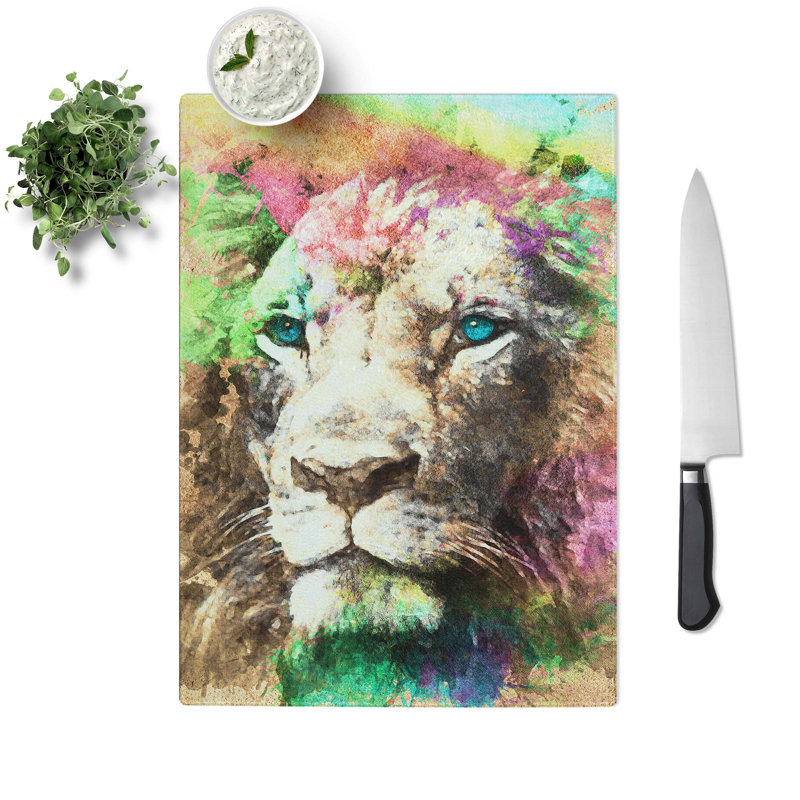 Tempered Glass Lion Chopping Board, 28.5 cm W x 39 cm L