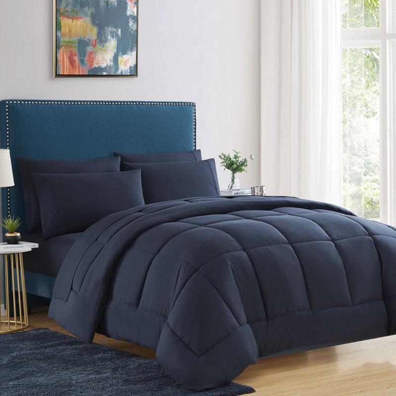 All Season Bed-in-A-Bag 5pc/7pc Solid Color Comforter & Sheet Set Ultra Soft Bedding by Sweet Home Collection, Navy