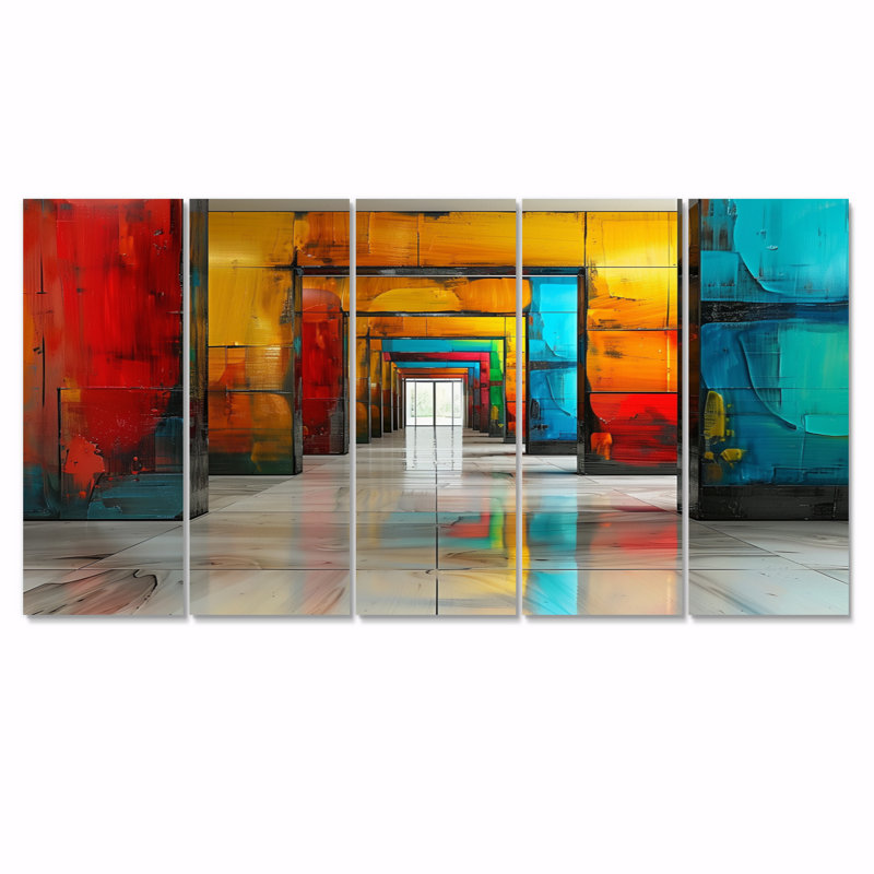 «Red Blue Colorful Glass Tunnels II - Tunnels», ensemble de reproduction d'art mural, H 32 po x l 80 po