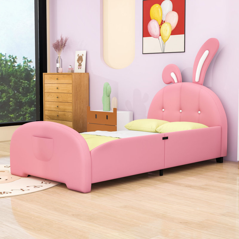 Lit plateforme en cuir Axeton, Rose