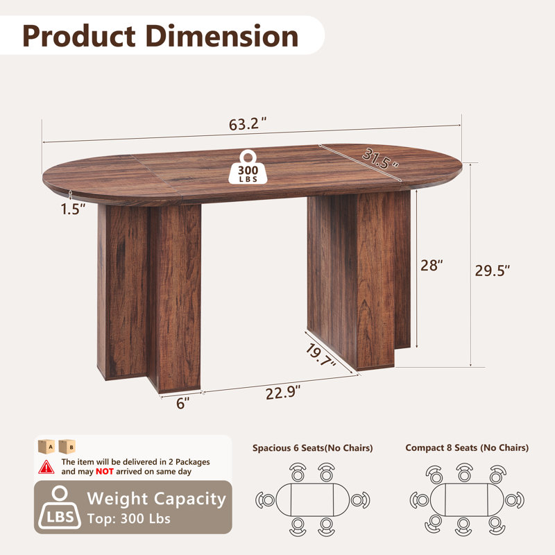 Oval Kitchen Dining Room Table For 6-8, Light Brown