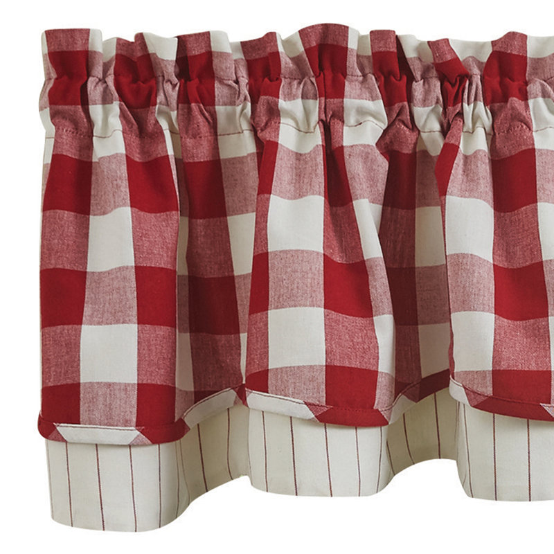 Buffalo Check Lined Layered Valance 16", Pink