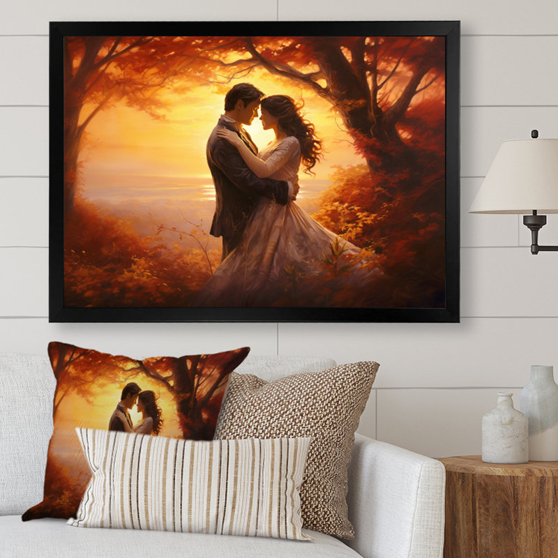 " Romantic Couple Landscape Luminous Embrace III ", Black Single Picture Framed, 12" H x 20" W x 1" D