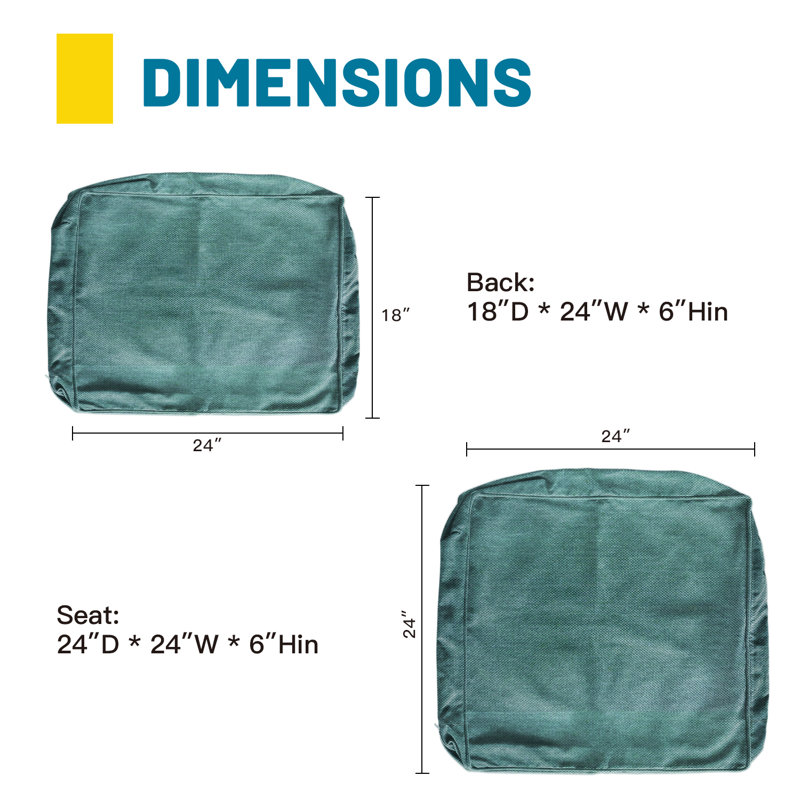  Outdoor Deep Seat Slipcovers,Set of 2 24"x24"x6" 18"x24" Olefin,Square Outdoor Cushion Cover,for Patio Funiture,Aqua, Aqa