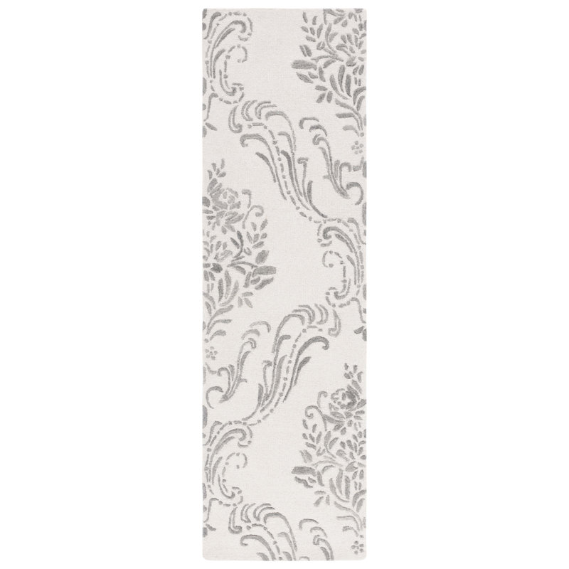 Evanthia Hand Tufted Wool/Cotton Floral Rug in Ivory/Gray, Runner 2'3" x 8'