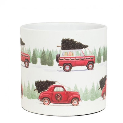 Jardinière voiture et camion d'hiver transportant des arbres de Noël