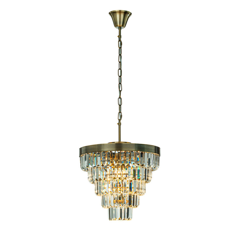 Alax Mid-Century Modern Crystal Chandelier for Dining room, 50cm H x 41cm W x 41cm D, Antique Brass, 4