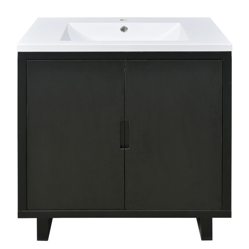 Ensemble de meuble-lavabo de 30 pouces avec lavabo, armoire combinée et rangement, structure en bois massif pour un design élégant et durable