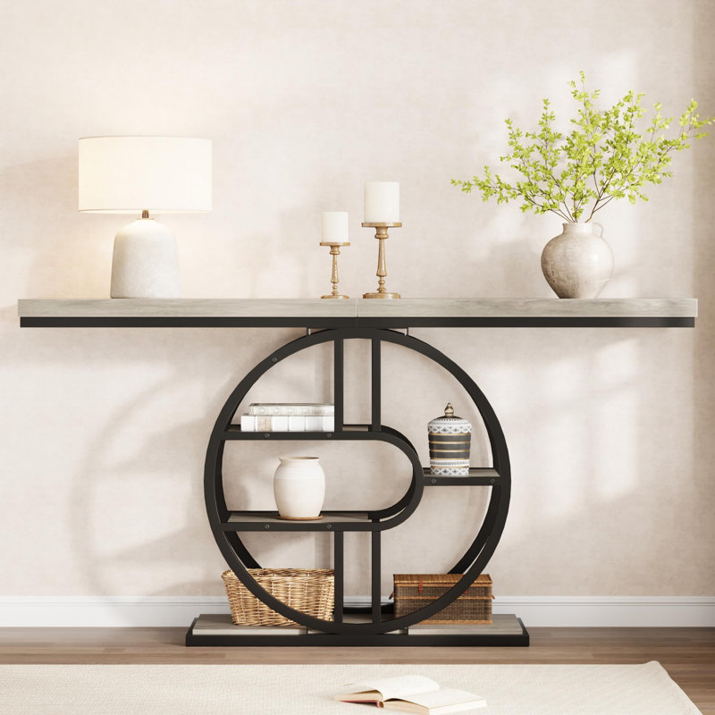 Console industrielle 55 po - Table d'entrée à 5 niveaux pour canapé d'entrée - Structure en métal en forme de O - Étagères de rangement multifonctionnelles - Long couloir ou table de salon, 1,2 mètres