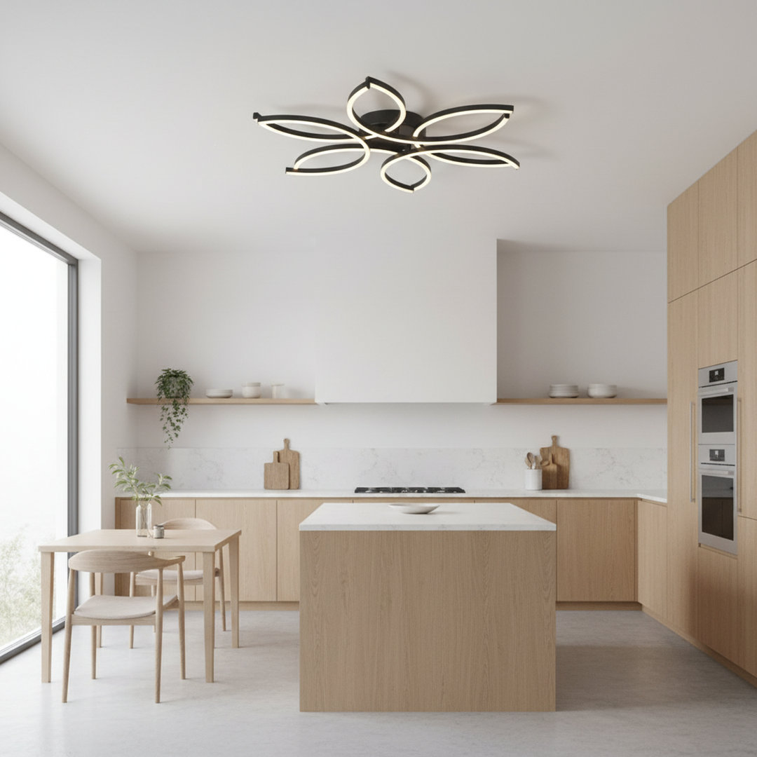 Reveka 6-Light 30 Inches LED Modern Flush Mount Flower Shape with Remote Control Ivy Bronx