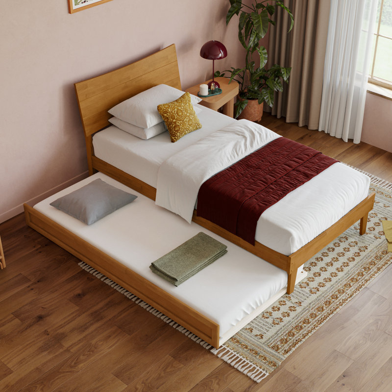 Phoenix Wood Platform Bed with Trundle, Light Toffee, Twin XL