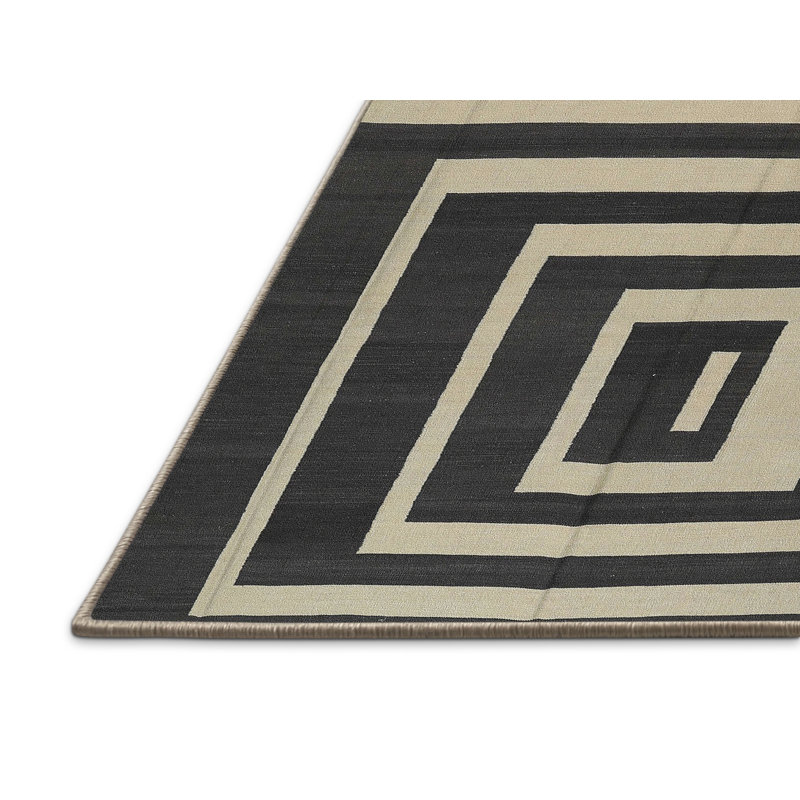 Tapis contemporain noir / beige, Rectangle 5 pi x 7 pi