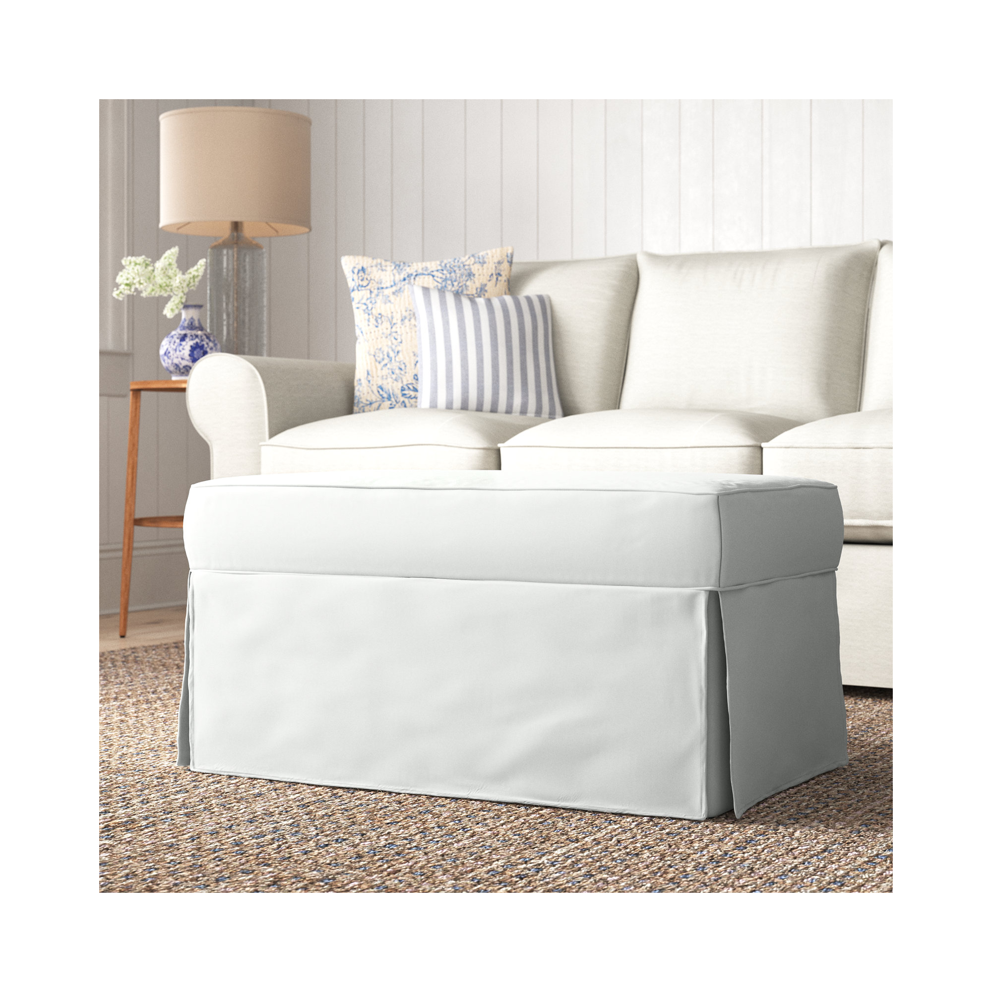 Porter Upholstered Ottoman, Bayou Off White Canvas
