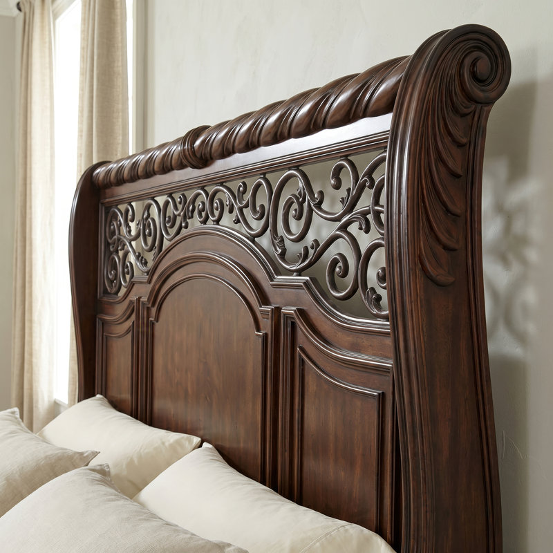  Ensemble de chambre à coucher avec lit-bateau, commode et miroir Ashyla, Très grand lit