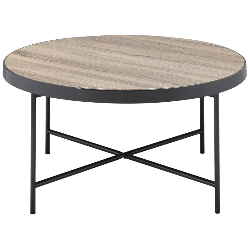 Table basse en X avec support à barre transversale, gris et noir, finition chêne vieilli aspect noir