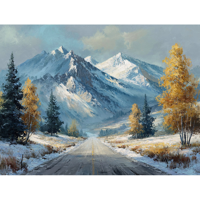 Union Rustic Valley Road to Mountains Wrapped Canvas Wall Art | Wayfair