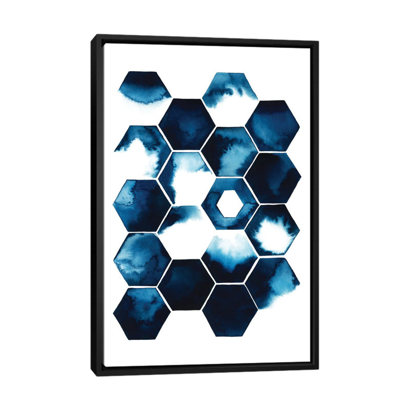 Tempête géométrique I - reproduction sur toile, Toile avec cadre noir, Pas de tapis, H 48 po x l 32 po x P 1,5 po