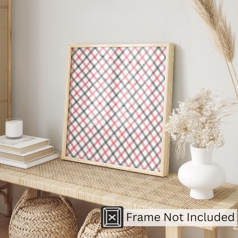 Abstract Red Black Plaid Pattern Modern Unframed Art Print, 20" H x 20" W