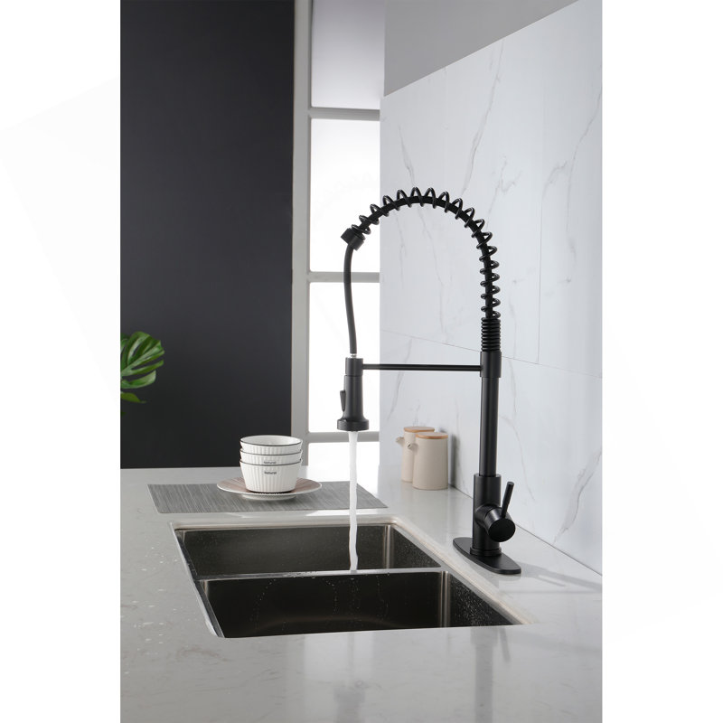 Spring Kitchen Faucet With Pull-Out Sprayer, Stainless Steel Single Handle Single Hole Kitchen Sink Faucet