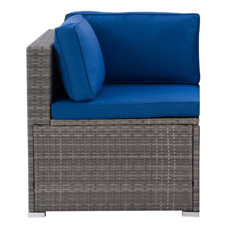 Chaise de coin avec coussins Floris, Cadre gris mélangé/coussin Oxford bleu Oxford